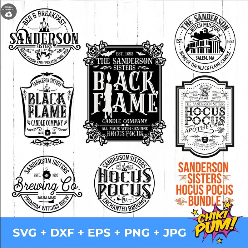 Sanderson Sisters SVG Bundle, Black Flame Candle, Brewing Co, Hocus Pocus Svg, Apothecary Svg, Brewing Co, Sublimation, Bestseller 