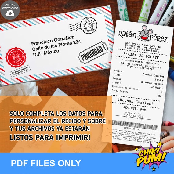 El Raton Perez. Tooth Fairy Receipt & Envelope: Editable Printable
