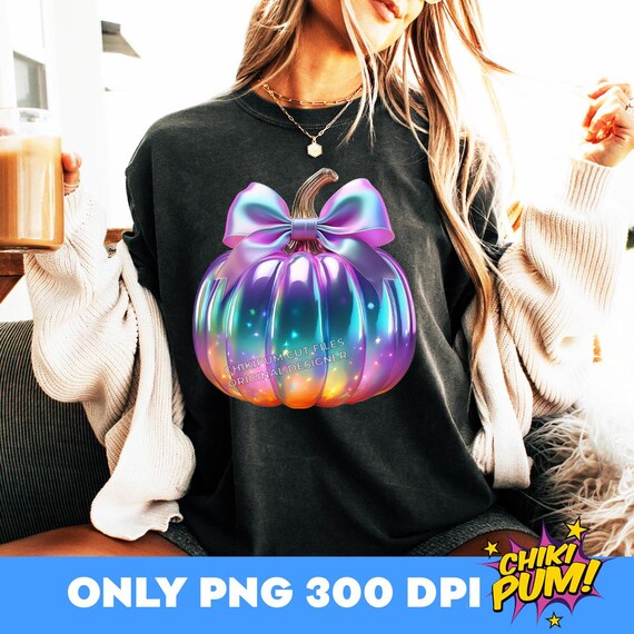 Iridescent Halloween Pumpkin PNG: T-Shirt Design, Cricut/Silhouette Cut Files (Digital Download)