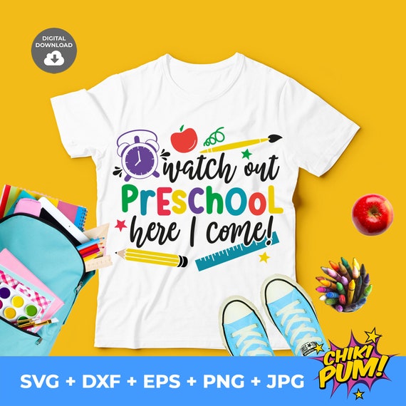 SVG Png Silhouette Scan N Cut Cutting File Dxf Eps Ready Or Not Pre-K Here I Come Cricut Pre-K Back To School Shirt Idea