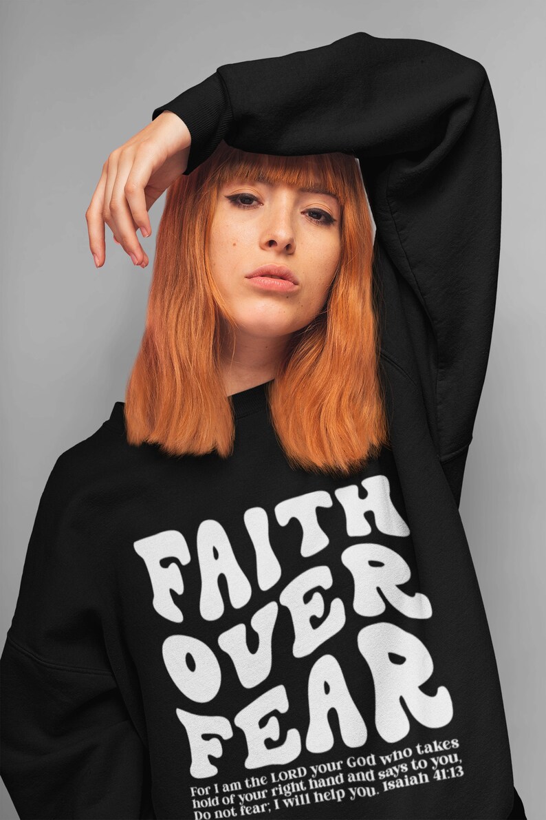 Faith Over Fear Svg Png, Christian Hoodies Design, Bible Verse Svg, Isahiah 41:13 Svg, Aesthetic Christian Svg, Trendy Oversized Design SVG