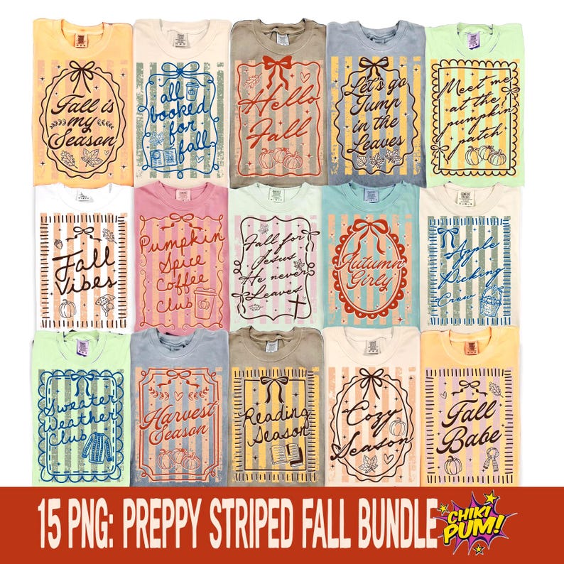 Retro Fall Striped PNG Bundle, Trendy Autumn Sublimation Designs, Coquette Fall Designs, Pumpkin Spice PNG, Fall Vibes Shirt Digital Design