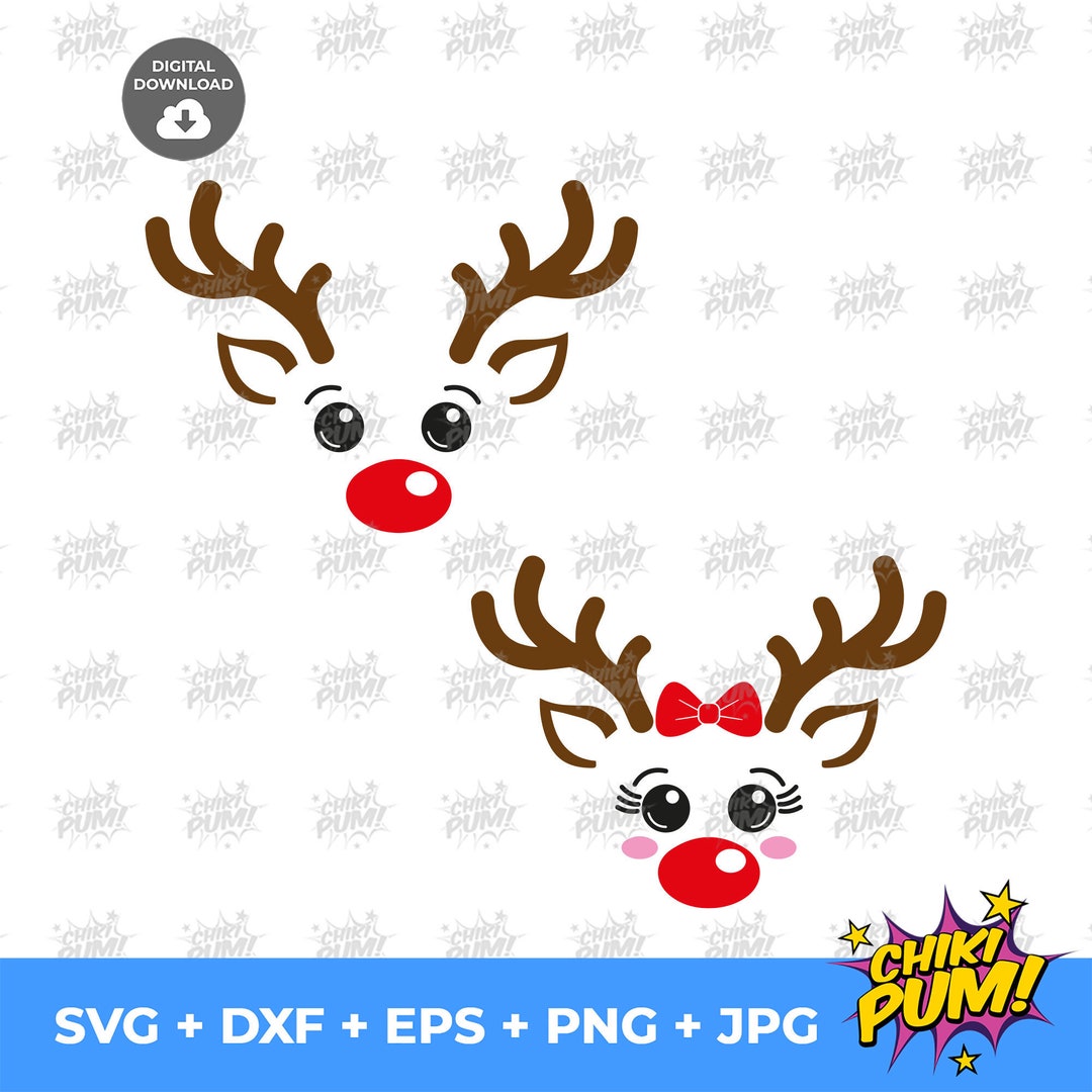 Reindeer Face SVG PNG Bundle: Christmas Deer Head Design Cut Files ...