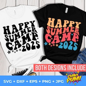 Feliz campamento de verano 2025 svg, campamento de verano retro svg, ondulado, campamento de verano PNG, archivos de corte de campamento de verano