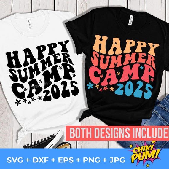 Happy Summer Camp 2025 svg, Retro Summer Camp svg, wavy, Summer Camp PNG, Summer Camp Cut Files