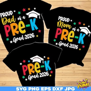 Proud Family Pre-K Grad 2026 SVG PNG Cut Files, Mom, Dad and Graduate (Digital Download)