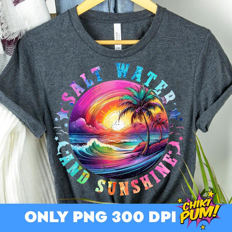 Salt Water And Sun Shine Png, Sublimation Design, Neon Summer Png, Retro Beach, Tropical Png, T-Shirt Design, Instant Download Png, DTF PNG