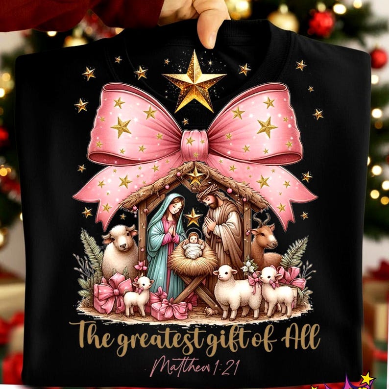 Greatest Gift of all PNG, Bow Nativity Png, Coquette Christmas Sublimation, Christian Coquette PNG, Jesus Manger Png, Bow Manger Png