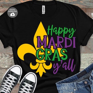 Happy Mardi Gras Y'All svg, Fat Tuesday svg, Mardi Gras gesneden bestand svg