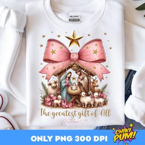 Greatest Gift of all PNG, Bow Nativity Png, Coquette Christmas Sublimation, Christian Coquette PNG, Jesus Manger Png, Bow Manger Png