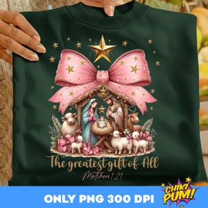 Greatest Gift of all PNG, Bow Nativity Png, Coquette Christmas Sublimation, Christian Coquette PNG, Jesus Manger Png, Bow Manger Png