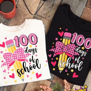 100 Dias de Escola Lápis Laço SVG Png, Professora Coquete, 100 Dias Menina PNG, Lápis com Laço Rosa, 100 Dias Sublimação, DTF Png, Cricut Svg