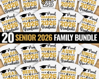 Paquete de archivos SVG y PNG para camisetas de graduación de 2026 (descarga digital, 20 diseños)