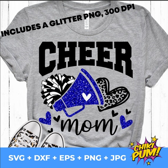 Cheer Mom Svg, Football Leopard Print Heart Svg, Leopard Glitter Blue Cheerleader Svg, Cheer Group Shirts Svg, Iron On Png