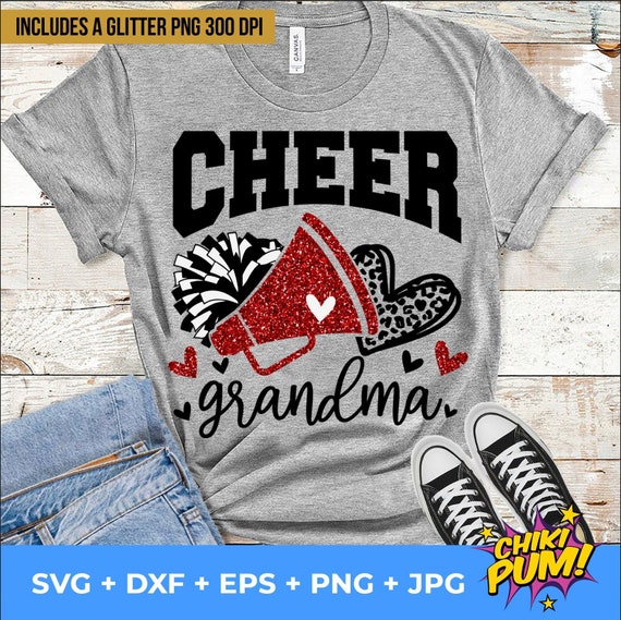 Cheer Grandma SVG PNG: Football Leopard Heart, Glitter Red (Digital Download)