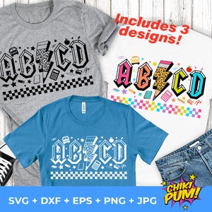 Profesor ABCD Png, Regreso a la escuela Png, Profesor retro Png, Regalo para profesores, Camiseta personalizada para profesores, SVG para Cricut, Sublimación Png, 3 diseños