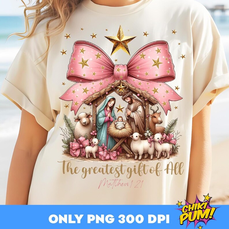 Greatest Gift of all PNG, Bow Nativity Png, Coquette Christmas Sublimation, Christian Coquette PNG, Jesus Manger Png, Bow Manger Png