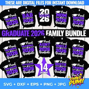 Bundle for the proud 2026 Graduate Family - T-shirt Purple&White designs - SVG PNG 300dpi cut files Cricut/Silhouette - HTV sublimation dtf
