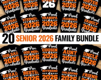 Paquete SVG Familia orgullosa de graduados 2026, SVG Familia de último año, Paquete SVG de graduación, SVG de último año orgulloso, PNG Clase de 2026, Naranja graduado