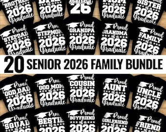 Paquete SVG Familia orgullosa de graduados 2026, SVG Familia de último año, Paquete SVG de graduación, SVG de último año orgulloso, PNG Clase de 2026, Graduado blanco