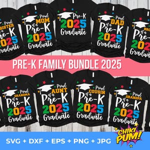 Pre-K Graduation 2025 Familie SVG PNG T-Shirt Bundle (digitale Downloads, 11 Designs)