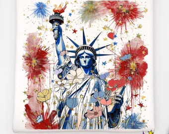 Retro Statue of Liberty 4th July PNG: Glitter Floral Design (Digital Download)