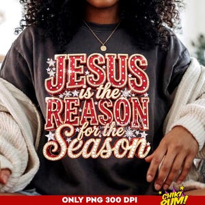 Jesus Reason for the Season PNG: Retro Polka dot Christmas Rhinestone Christian PNG, Jesus Quote Sublimation, Faith Shirt Design (Digital)