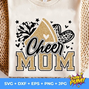 Cheer Mom Svg, voetbal Leopard Print hart Svg, Leopard Glitter Gold Cheerleader Svg, Cheer Varsity Svg, opstrijkbare png