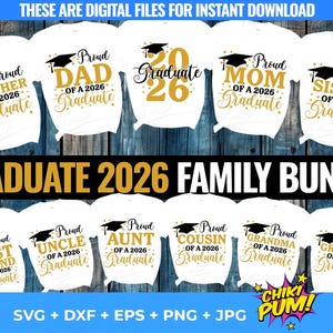 Bundle for the proud 2026 Graduate Family - T-shirt Black&Gold designs - SVG PNG 300dpi cut files  Cricut/Silhouette - HTV sublimation dtf
