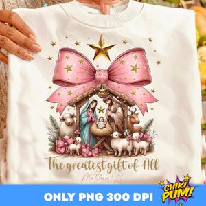 Greatest Gift of all PNG, Bow Nativity Png, Coquette Christmas Sublimation, Christian Coquette PNG, Jesus Manger Png, Bow Manger Png
