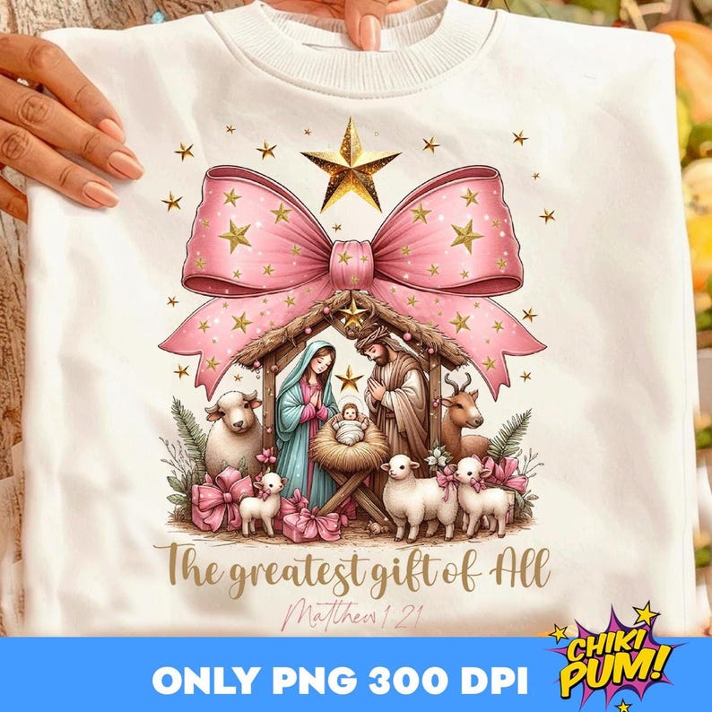 Greatest Gift of all PNG, Bow Nativity Png, Coquette Christmas Sublimation, Christian Coquette PNG, Jesus Manger Png, Bow Manger Png