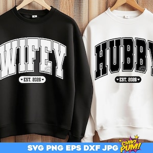 Hubby Wifey Est 2026 SVG PNG: Varsity Couple Anniversary Design Cut Files (Digital Download)