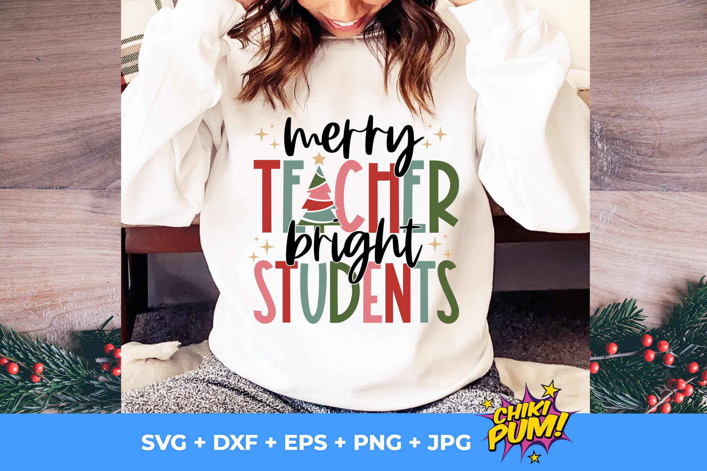 Merry Teacher Bright Students SVG Merry Teacher PNG - Etsy