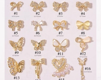 2PC Butterfly Bow Zircon Nail Charms