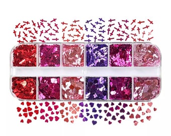 12 Pack Holographic Heart Cross Mix Sequins