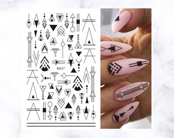 Black/White/Gold Geometric Chevron Nail Art Decals - Nail Art Stickers