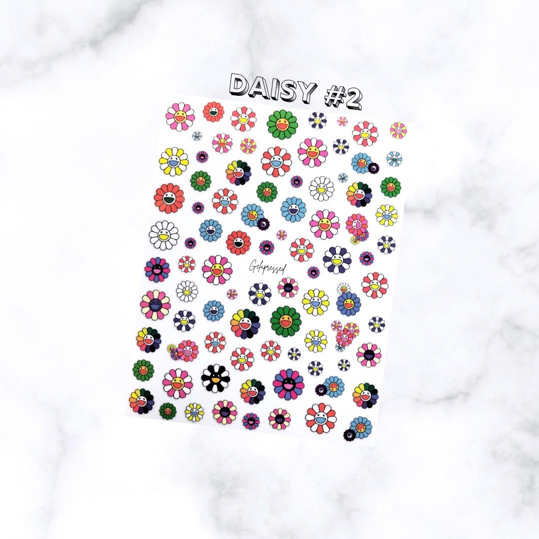 Colorful Daisy Nail Decal Stickers Etsy