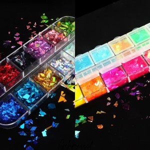 12 Pack Iridescent Flakes - Nail Art