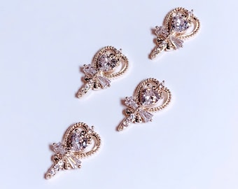 2PC Heart Bow Zircon Nail Charm