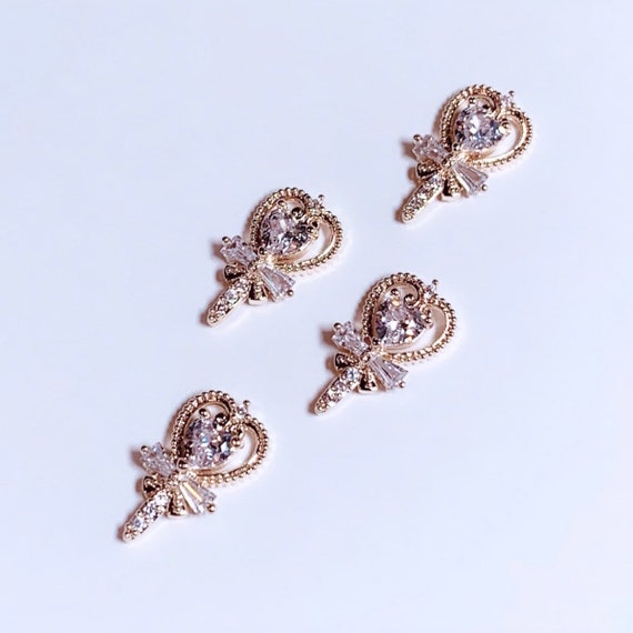 2PC Heart Bow Zircon Nail Charm