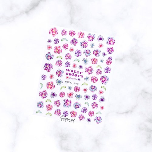 Watercolor Purple Flowers Nail Art Stickers Etsy