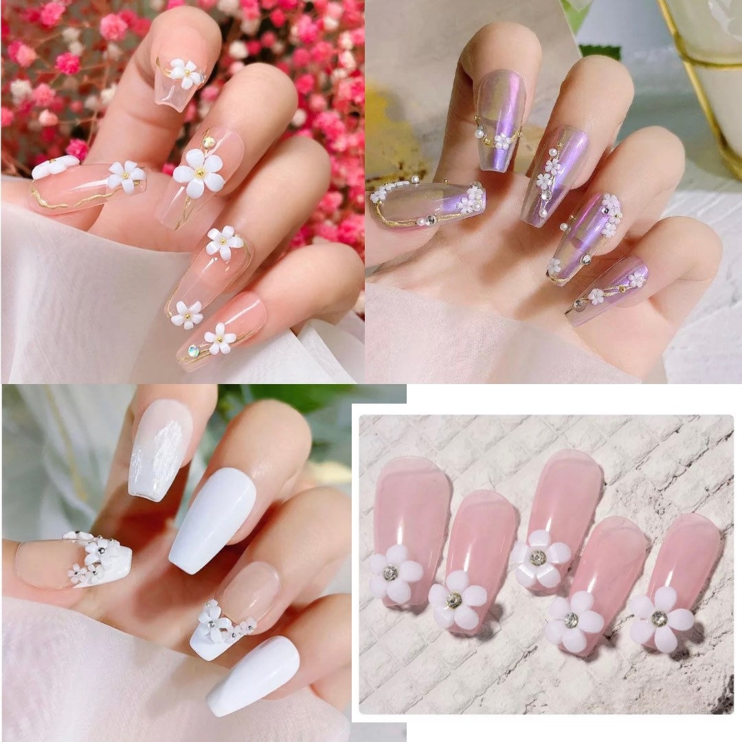 White Flower Resin Nail Art - Etsy