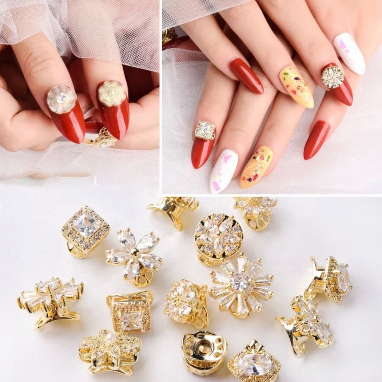C-Gold Zircon 3D Nail Charms (5 Pieces)
