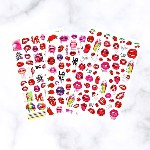 Lips Nail Stickers Etsy