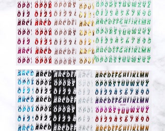 Fire Flame Numbers & Letters Holographic - Nail Art Stickers