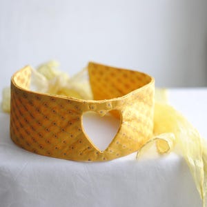 Silk Choker Necklace, Yellow Romantic Choker Necklace, Romantic Heart Choker Collar