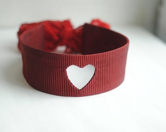 Silk Red Heart Wrap Choker Collar Necklace