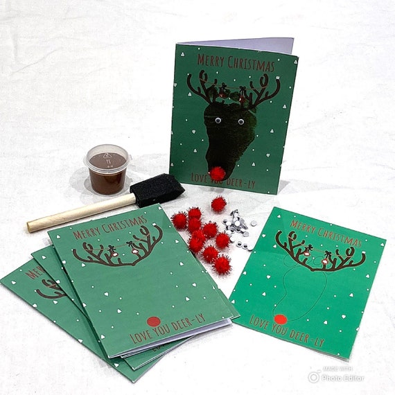 Download Reindeer Design Christmas Baby Footprint Cards Craft Pack A5 Etsy PSD Mockup Templates