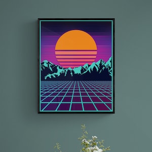 Retro jaren 80 esthetische vaporwave, afdrukbare muurkunst, outrun Synthwave, INSTANT DOWNLOAD, Dream Wave-stijl zon, digitale print