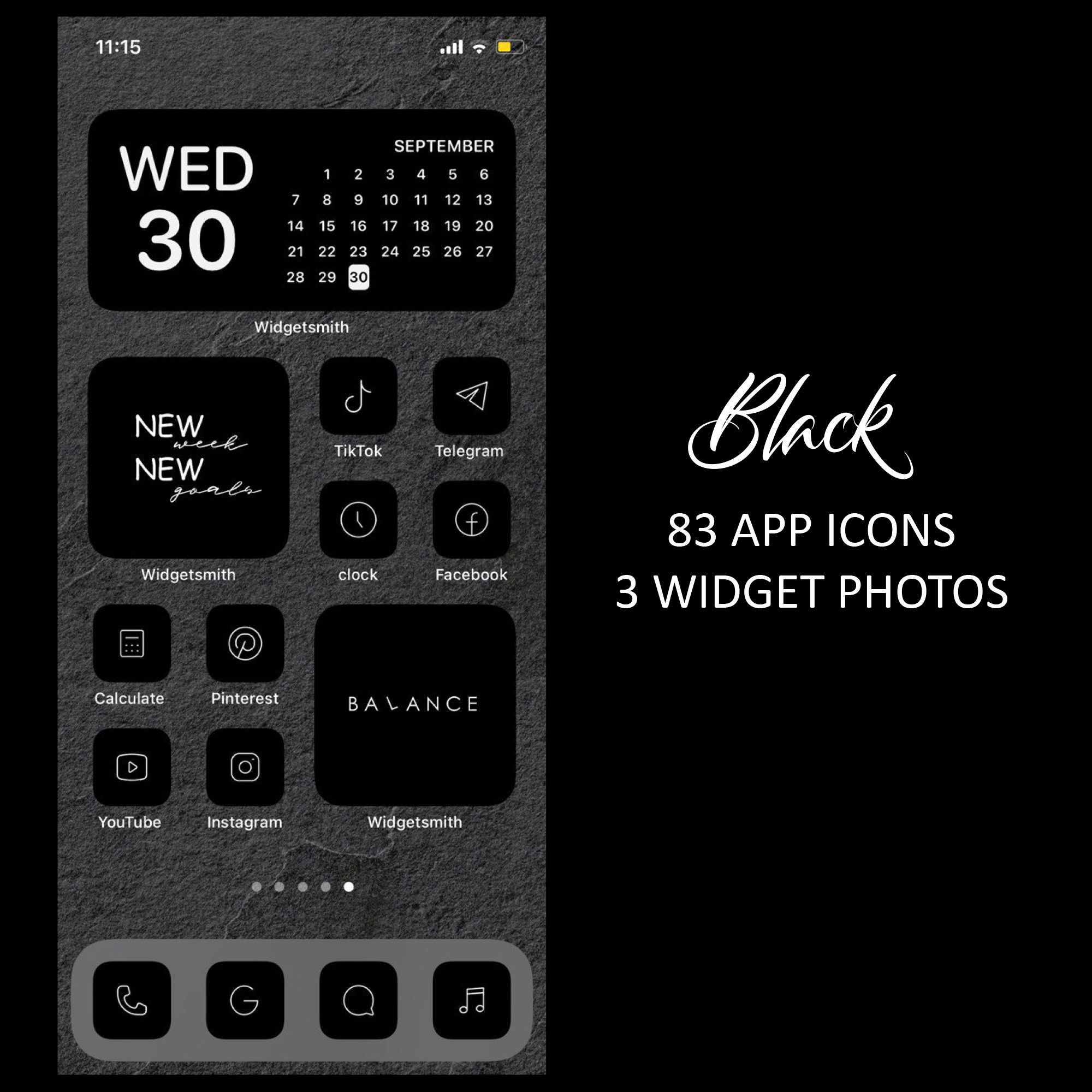 Black Ios 14 App Icons Dark Mode Widget Ios 14 Cover Etsy